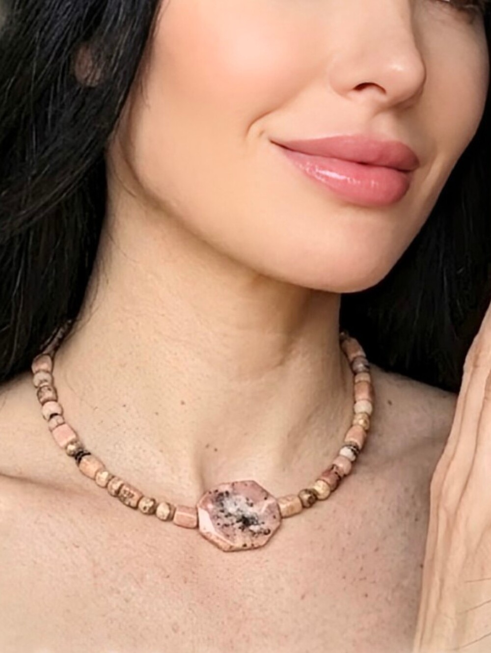 Natural Peruvian Pink Opal In Dainty Handmade Artisan Gold Plated Necklace
